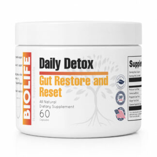 BioLife Daily Detox Gut Restore & Reset supplement bottle, 60 capsules
